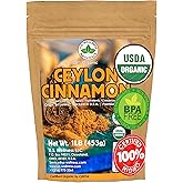 Ceylon Cinnamon Powder (1LB) | 100% CERTIFIED Organic | Freshly Ground Premium Sri Lanka Cinnamon For Exquisite Flavor and Aroma | Gluten Free &amp; Non-GMO | Controlled and Packed in USA Food Facility