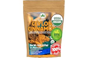U.S. WELLNESS NATURALS Ceylon Cinnamon Powder (1LB) | 100% CERTIFIED Organic | Freshly Ground Premium Sri Lanka Cinnamon For Exquisite Flavor and Aroma | Gluten Free & Non-GMO | Controlled and Packed in USA Food Facility