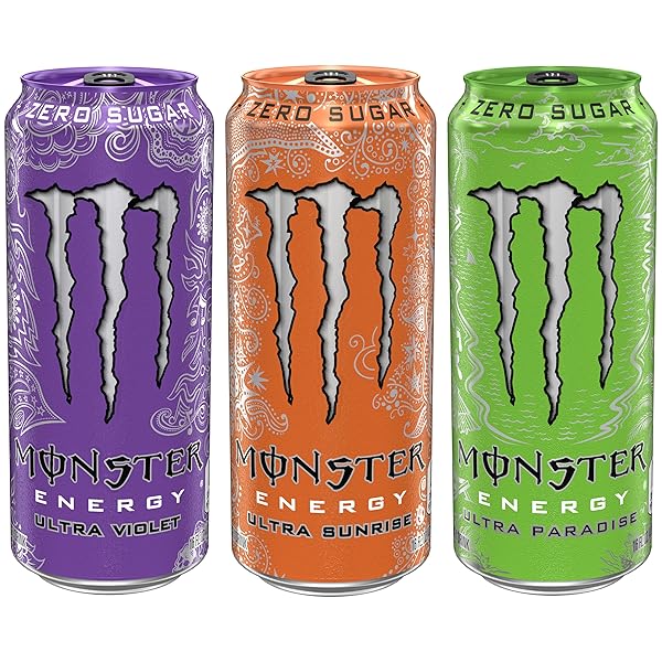 MONSTER ENERGY ULTRA VARIETY PACK, ULTRA VIOLET, ULTRA SUNRISE, ULTRA PARADISE, SUGAR FREE ENERGY DRINK, 16 OUNCE (PACK OF 15)
