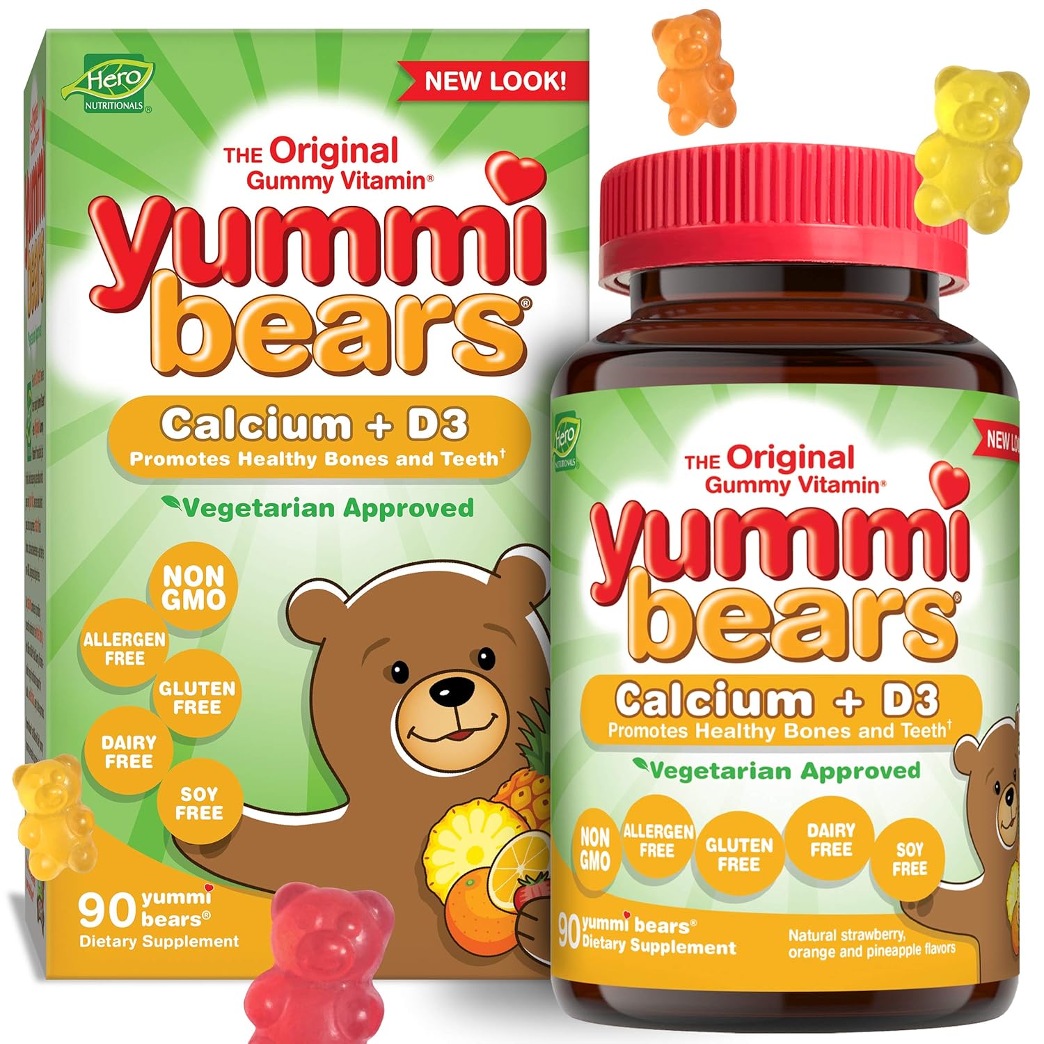 Yummi Bears Calcium Plus Vitamin D3 Vegetarian Gummy Vitamin, Sour Gummy Bears, 90 Count