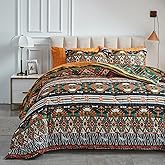 Flysheep 7 Pieces Boho Bed in a Bag Queen Size, Southwestern Bohemian Tribal Striped Printed, Reversible Bed Comforter Set (1 Comforter, 1 Flat Sheet, 1 Fitted Sheet, 2 Pillow Shams, 2 Pillowcases)
