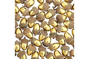 Pangda 60 Pack Artificial Acorns Lifelike with Acorn Cap for Crafts Simulation Mini Acorn for Thanksgiving Decoration Christmas Tree DIY Wedding House Decor(Gold)