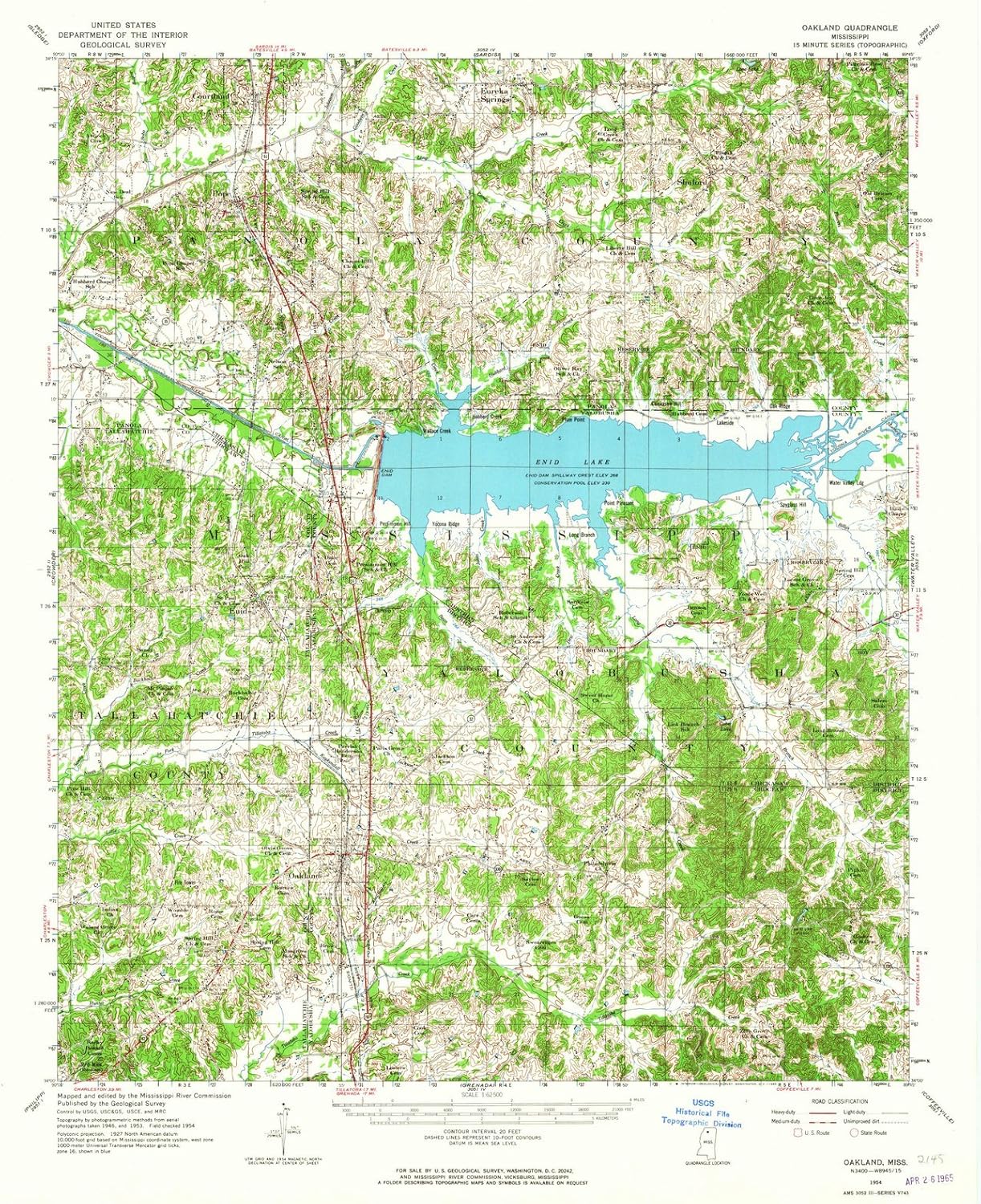 1954 Oakland, MS - Mississippi - USGS Historical Topographic Map : 44in x 55in