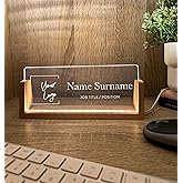 Personalized Name & Title Desk Name Plate Stand | Featuring Your Custom Business Company Logo | Professional Work Corporate Office Sign Plaque LED Light Wood Holder Nameplate Office Decor Gift