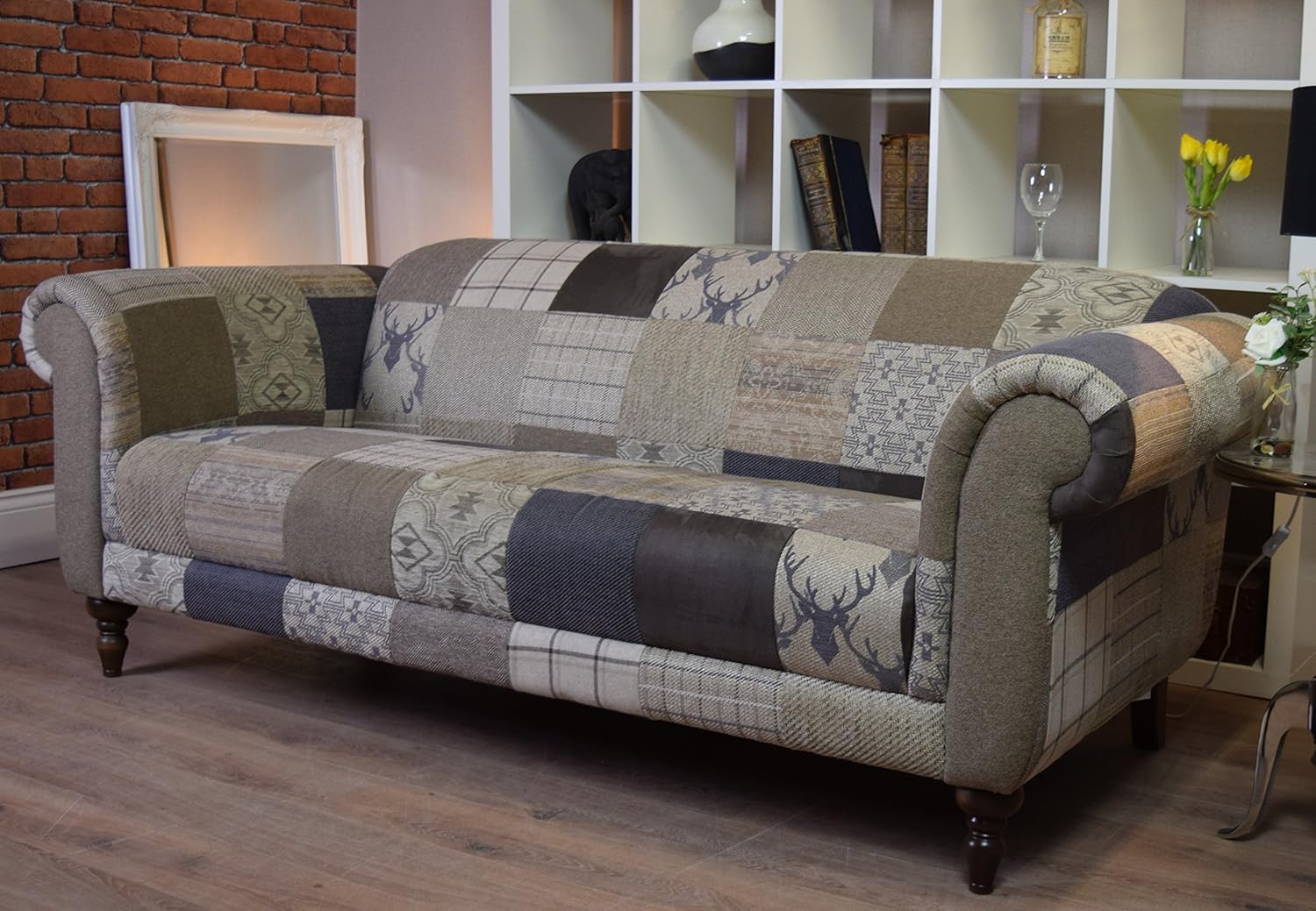 Made in the UK Aspen 3 Seater Sofa Brown/Beige / Stag/Patchwork