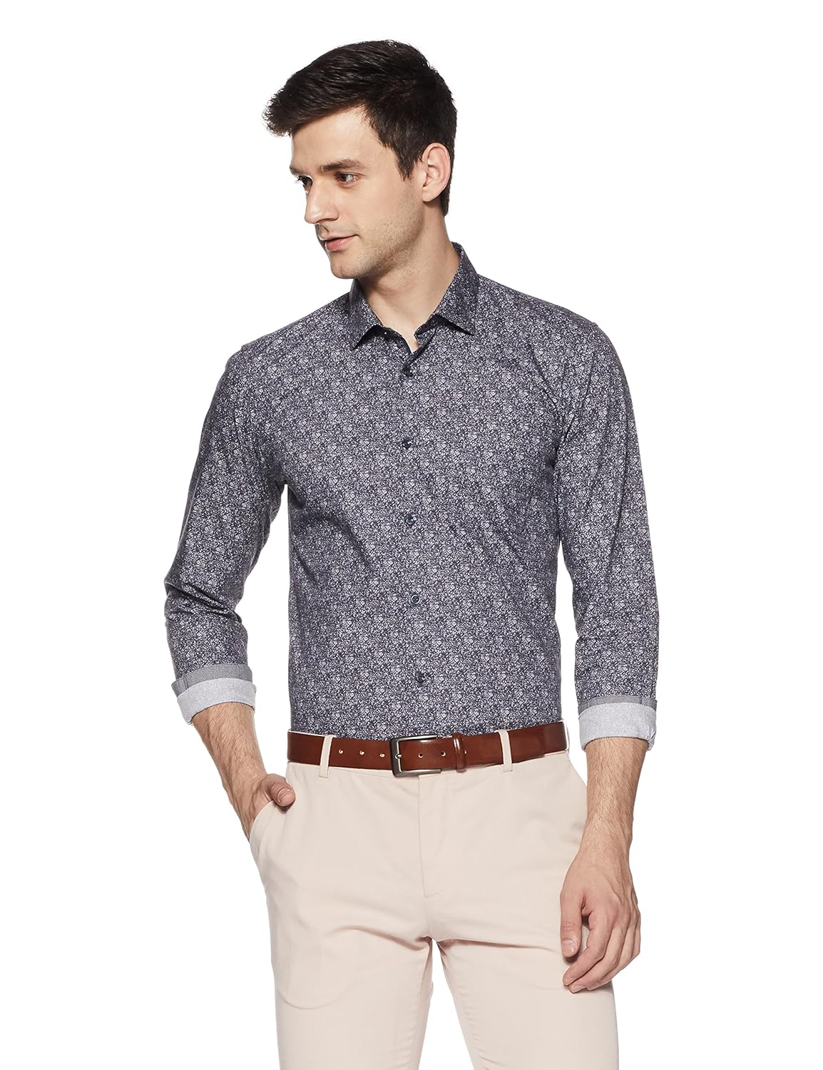 peter england men's printed slim fit formal shirt