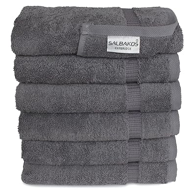 SALBAKOS Luxury Hotel &amp; Spa Turkish Cotton 6-Piece Eco-Friendly Hand Towel Set 16 x 30 Inch, Gray