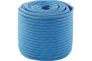 Hopeseily Static Climbing Rope, 3/8 Inch x 200ft Outdoor 48 Strands Polyester Rope for Rappelling Arborist Swing Rescue Safety Escape Hiking Camping Mountaineering Caving Emergency, Blue