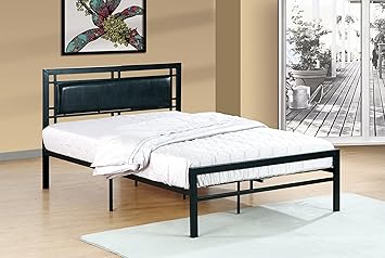 Amazon Com Furniture World Frank Contemporary Metal Bed With Upholstered Headboard Queen Black Furniture Decor