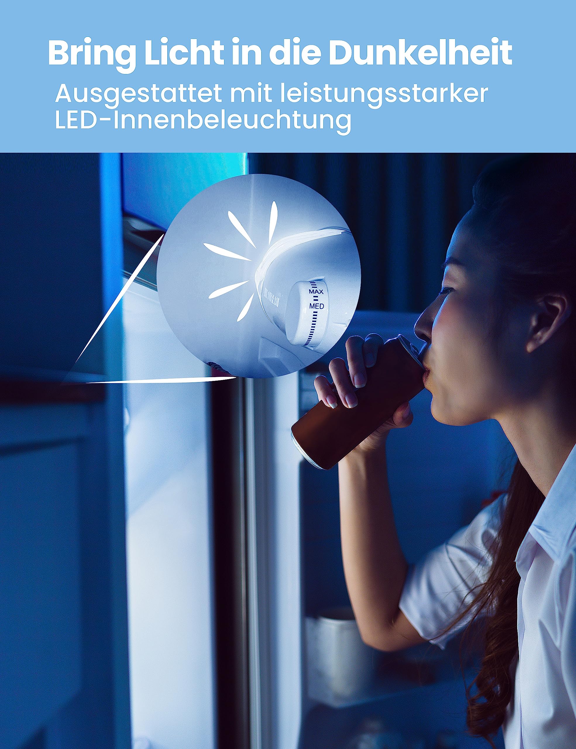 Comfee RCT284DK2A Kühl-/Gefrierkombination/Gefrierteil oben/176 kWh/Jahr/143cm Höhe/LED Licht/Reversibles Türscharnier/Schwarz 7