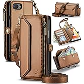 Strapurs Crossbody Wallet Case Compatible with iPhone 8 Plus / 7 Plus RFID Blocking 10-Card Holder Soft PU Leather Magnetic Closure Shoulder Strap Zipper Pocket Phone Case for Women 5.5" - Brown