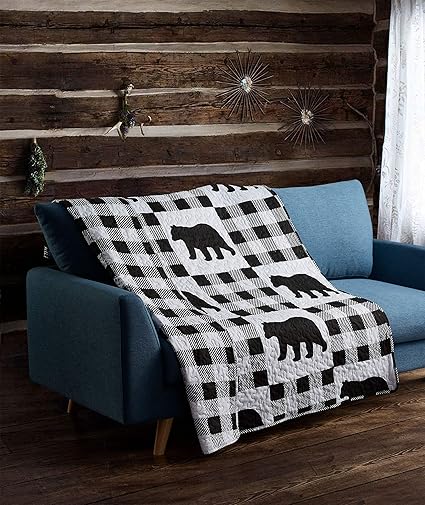 Amazon Com Virah Bella Buffalo Plaid Black Throw Bear Quilted