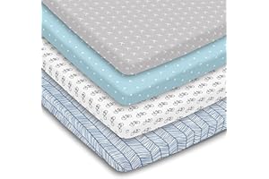 BAEBAE GOODS Pack n Play Sheets – Pack and Play Sheets 4 Pack – 100% Super Soft Jersey Knit Cotton Playard Mattress Sheets – Portable Playpen Sheet – Fitted Play Yard Mini Crib Sheet For Boy & Girl (24 x 38 x 5)
