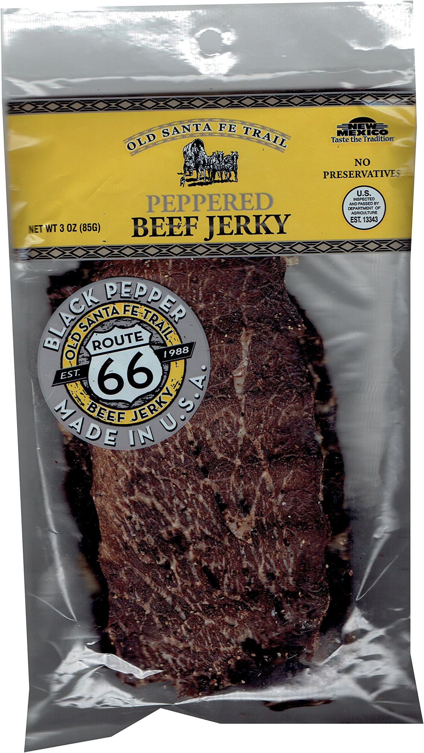 Old Santa Fe Trail Beef Jerky Route 66 Made in USA (Peppered, 3oz)