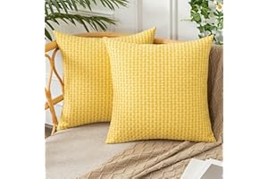 UGS UGASA UGASA Outdoor Waterproof Pillow Covers Pack of 2 Weaving Texture Water Resistant Outside Decorative Pillow Cases for Patio Garden Porch Yard Bench Tent 18x18 Inch, Yellow
