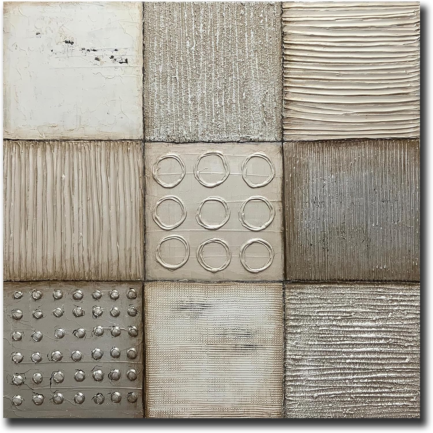 Paintings - AZAVY Art,35x35Inch Hand Painted Textured Abstract Square Artwork Retro Minimalist Canvas Painting Vintage Style Wall Art Decor Oil Hand Painting On Canvas Wood Inside Framed Ready to Hang for Living Room Bedroom