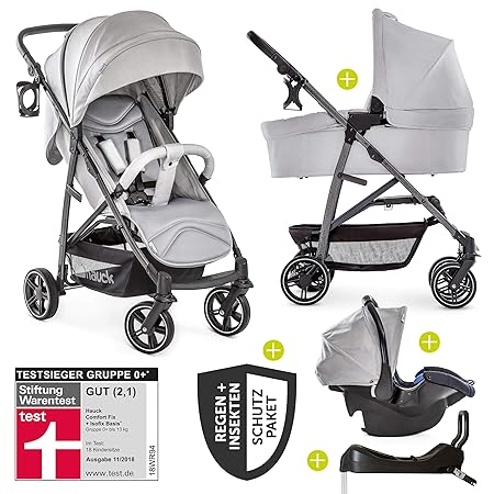 Hauck 11-teiliges Kinderwagen Set 3in1 - Rapid 4S Plus Trio Set - inkl. Babyschale & Isofix-Basis fürs Auto + Zubehörpaket/Ko