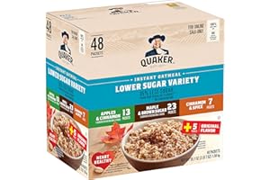 Quaker Instant Oatmeal, Lower Sugar, 4 Flavor Variety Pack, Individual Packets, 48 Count