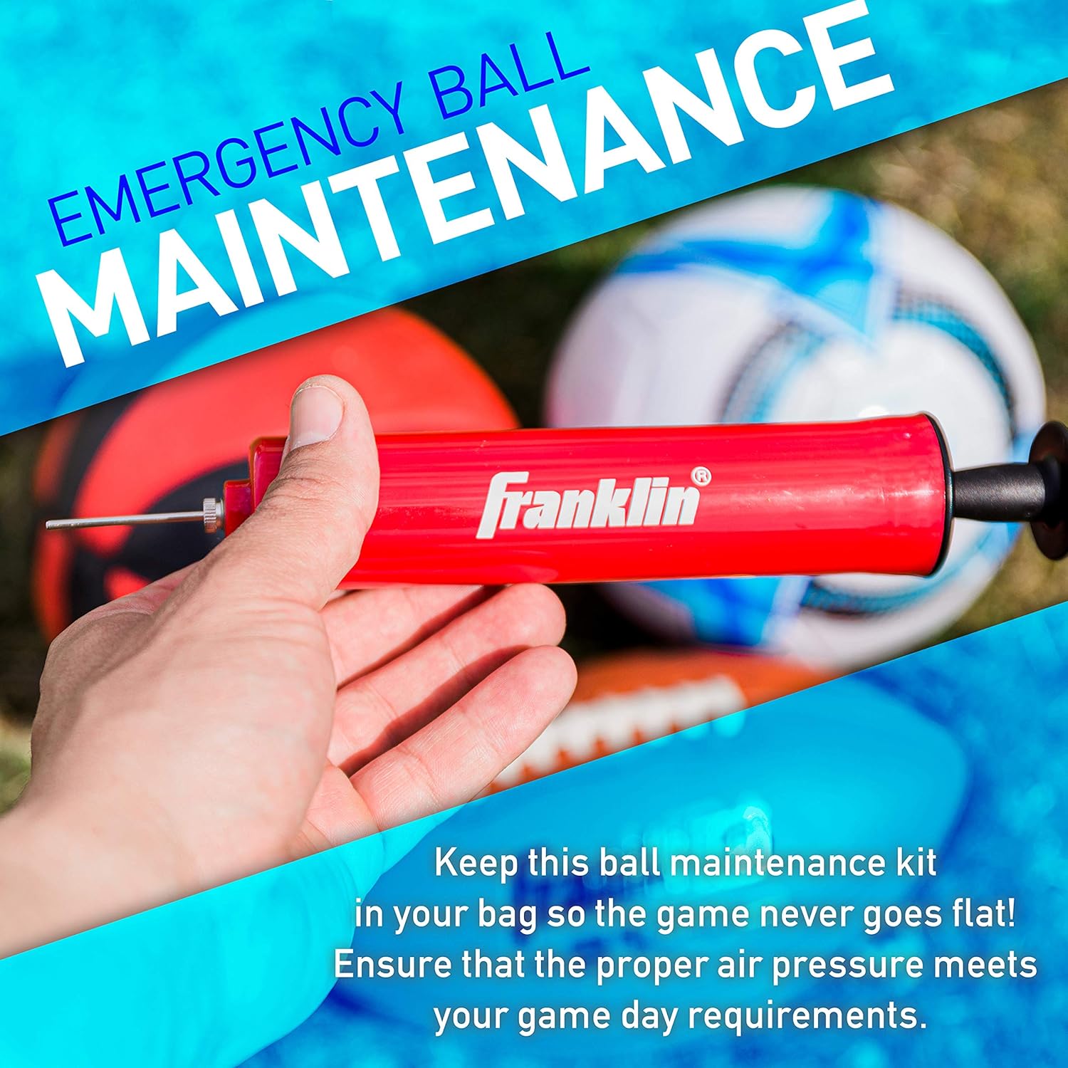 Franklin Sports Ball Maintenance Kit: Pump, Needles, Flexible Hose, Pressure Gauge and Carry Bag— Pump for Soccer Balls, Basketballs, Volleyballs and Footballs — Sidelines Ball Pump — Complete Kit : Sports Inflation Devices : Sports & Outdoors