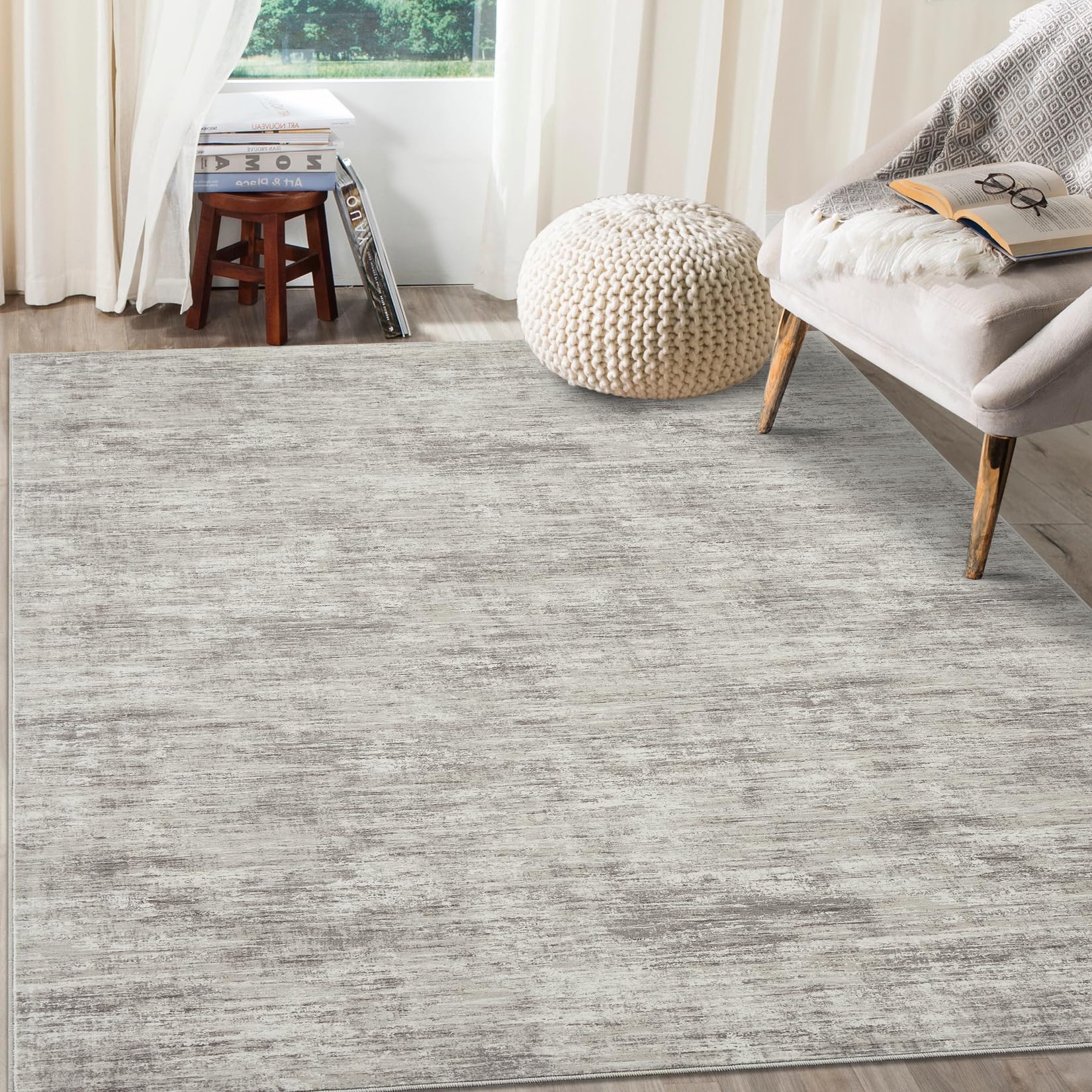 Photo 1 of RUGSREAL 6x9 Large Bedroom Rug Soft Modern Area Rug for Living Room Non-Slip Stain Resistant Abstract Throw Floor Carpet Contemporary Solid Accent Carpet for Dining Room Office, Taupe
