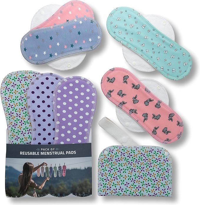 Reusable Sanitary Pads, 7-Pack Cotton Washable Menstrual Pads for Women