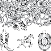 Junkin 90 Pieces Western Cowboy Charms for Jewelry Making Pendants Alloy Antique Boot Hat Silver Horse Cowboy Mini Cowgirl Charms for Earrings Bracelet Necklace