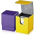 Weewooday 2 Boxes Leather Deck Card Boxes Large Size Fit 100 Plus Sleeved Cards Deck Game for Collectible Playing Compatible with Mtg Tcg(Vertical,Yellow, Purple)
