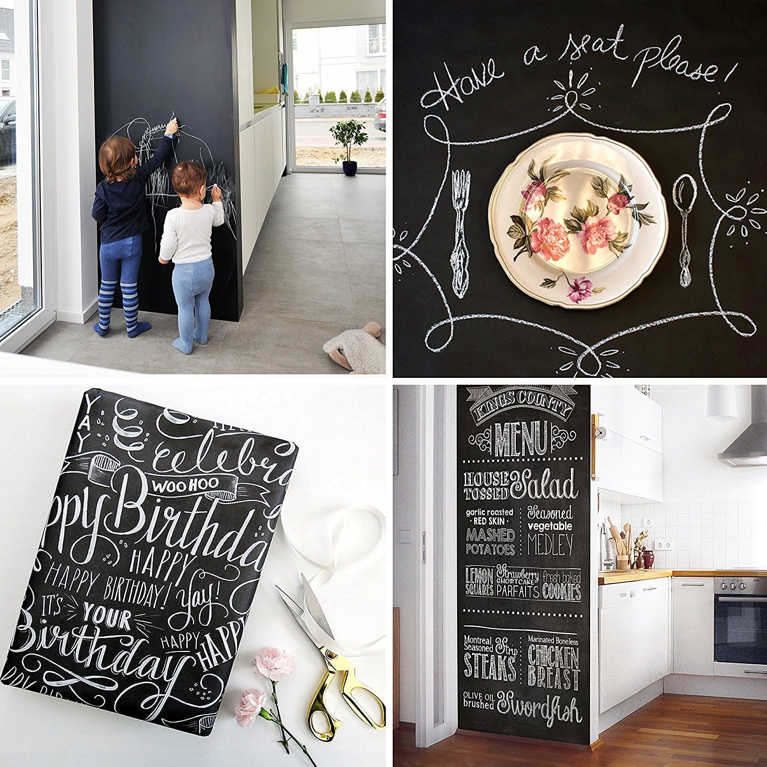 MMFB Arts Extra Large Blackboard Chalkboard Banner Vinyl Adhesive Paper (7.5 FEET) w/Free Color Chalks - Shelf Drawer Liner Wall Decal Poster Roll Paint Alternative - Peel & Stick Shape Silhouette : Office Products