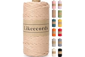 Likeecords 4mm Single Strand Macrame Cord 80m Colored Macrame Rope, Cotton Rope Macrame Yarn, Colorful Cotton Craft Cord Wall Hangings, Plant Hangers, Crafts (Coffee)