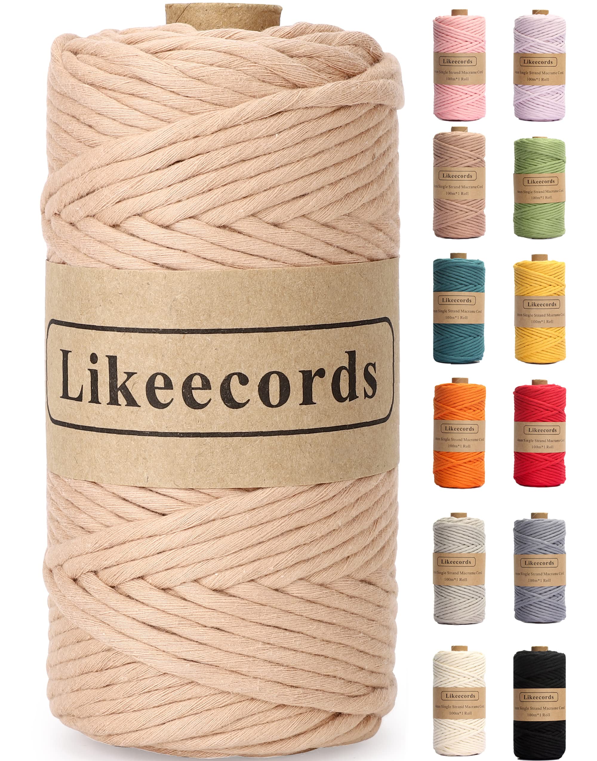Likeecords 4mm Single Strand Macrame Cord 80m