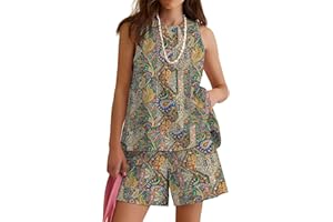 Rapbin Women Two Piece Short Set Drawstring Elastic Waist Pants Round Neck Tank Tops Comfy Sweatsuit Soft Sleepwear