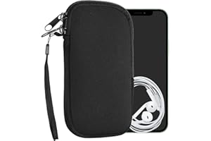 kwmobile Neoprene Phone Pouch Size S - 4.5" - Universal Cell Sleeve Mobile Bag with Zipper, Wrist Strap - Black