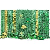 Fovths 200 Pieces St. Patrick's Day Beads Necklaces Bulk 18 Kinds of St. Patricks Day Beads Irish Shamrock Clover Beer Mug Coins Green Beads Necklace for Parade St Patricks Day Irish Party Favors