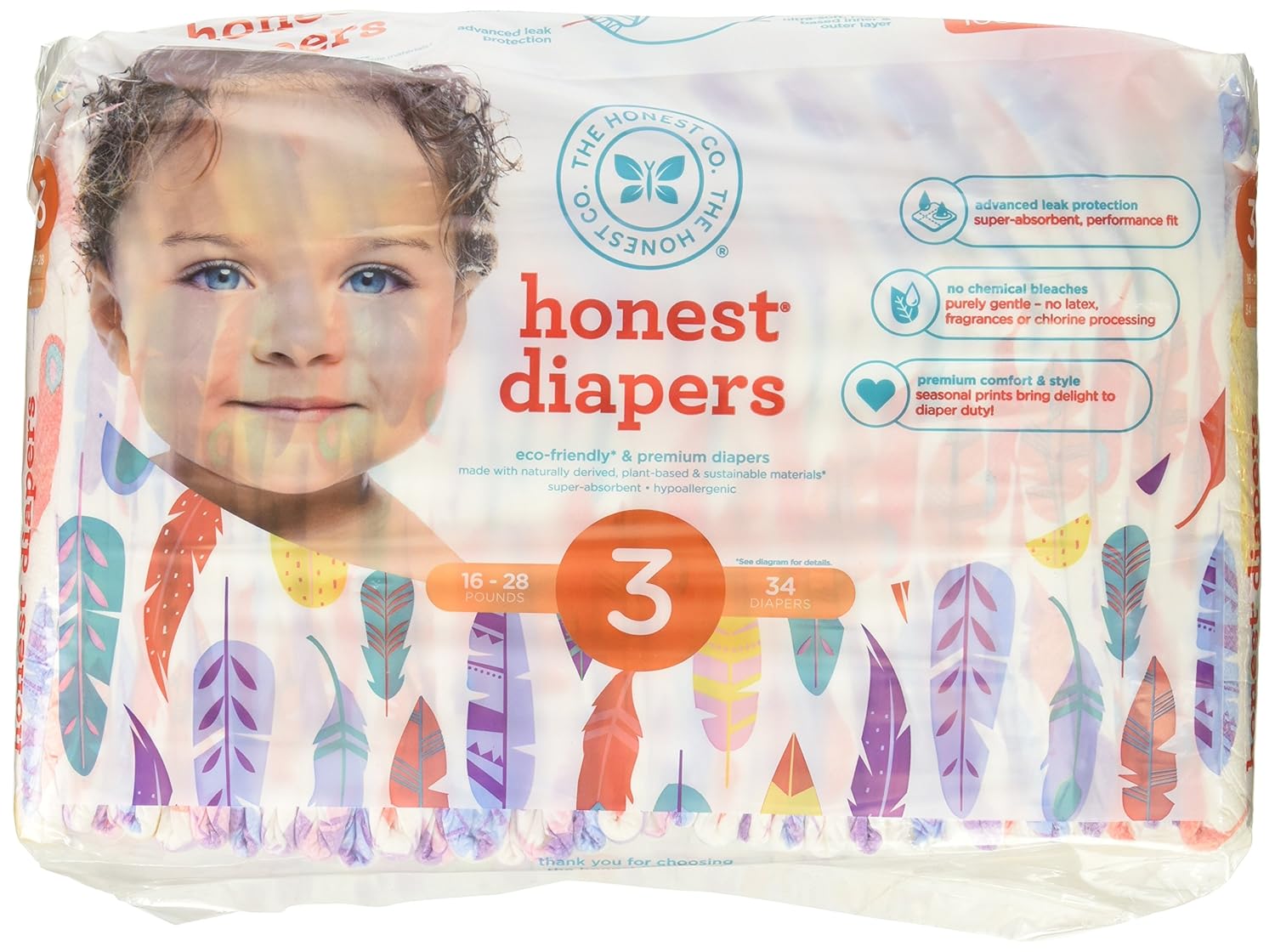 The Honest Company Disposable Baby Diapers, Painted Feathers, Size 3, 34 ct 817810025761 eBay