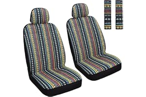HAIYAOTIMES Baja Saddle Blanket Car Seat Covers Front Set with Seat Belt Pads, Washable Breathable Seat Covers for Cars, Universal Fit Interior Covers for Most Cars, Airbag Compatible, Red/Blue