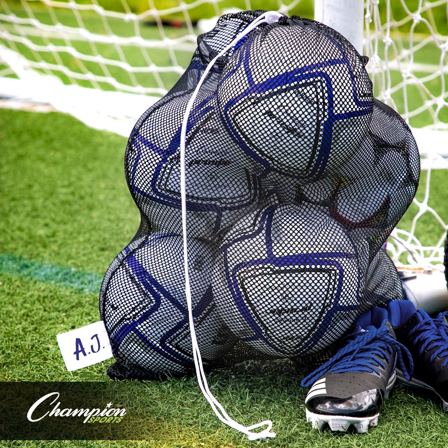 Champion Sports Mesh Sports Equipment Bag, Set of 6, 24x36 Inches - Multipurpose, Nylon Drawstring Bag with Lock and ID Tag for Balls, Beach, Laundry: Sports & Outdoors