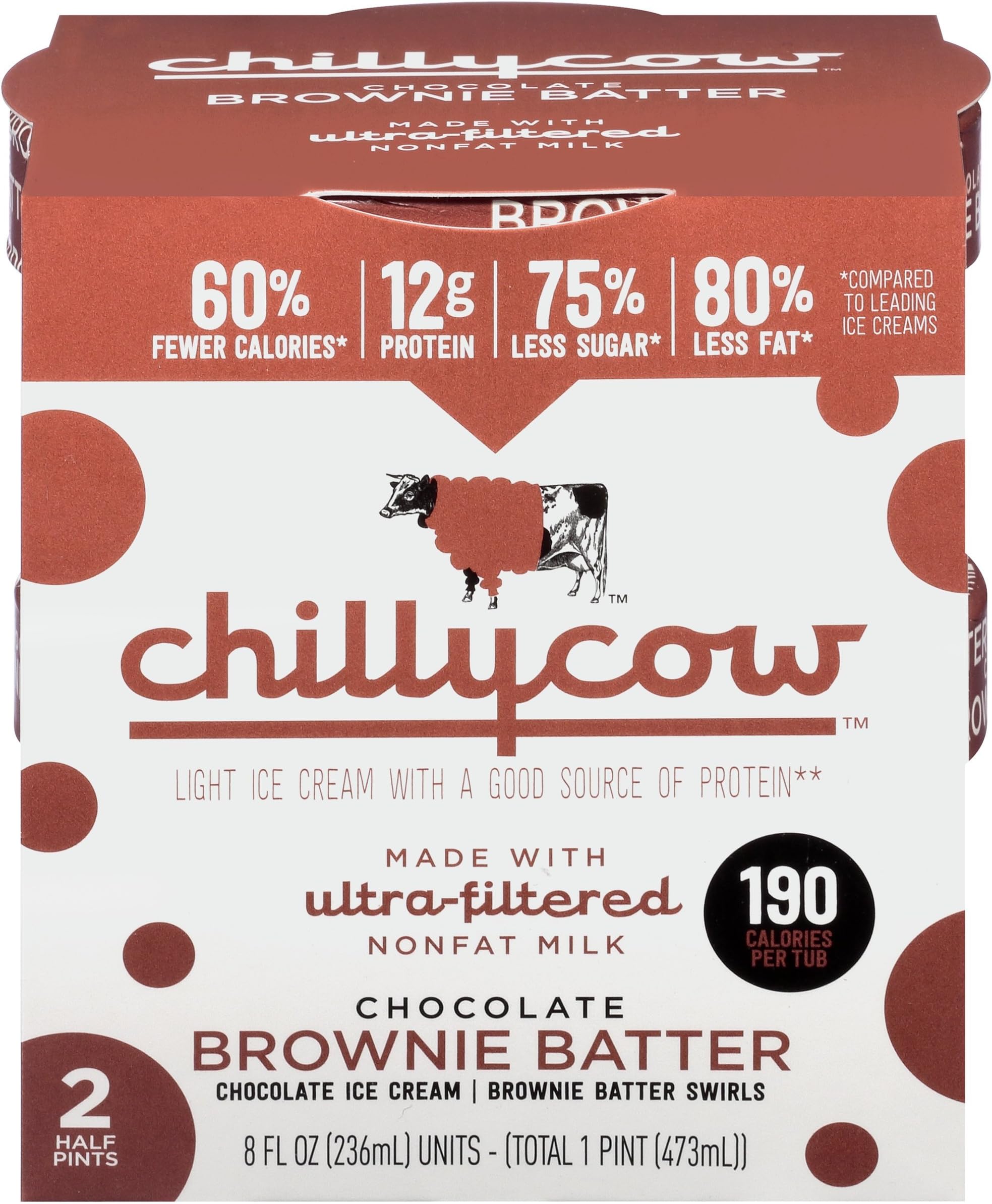 Chilly Cow Chocolate Brownie Batter Light Ice Cream, 16 fl oz (frozen)