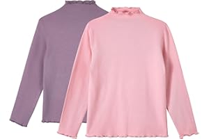 Miipat Toddler Girls Mock Turtleneck Shirts Long Sleeve Thermal Pullover 2 Packs Kids Casual Solid Color Tee Tops