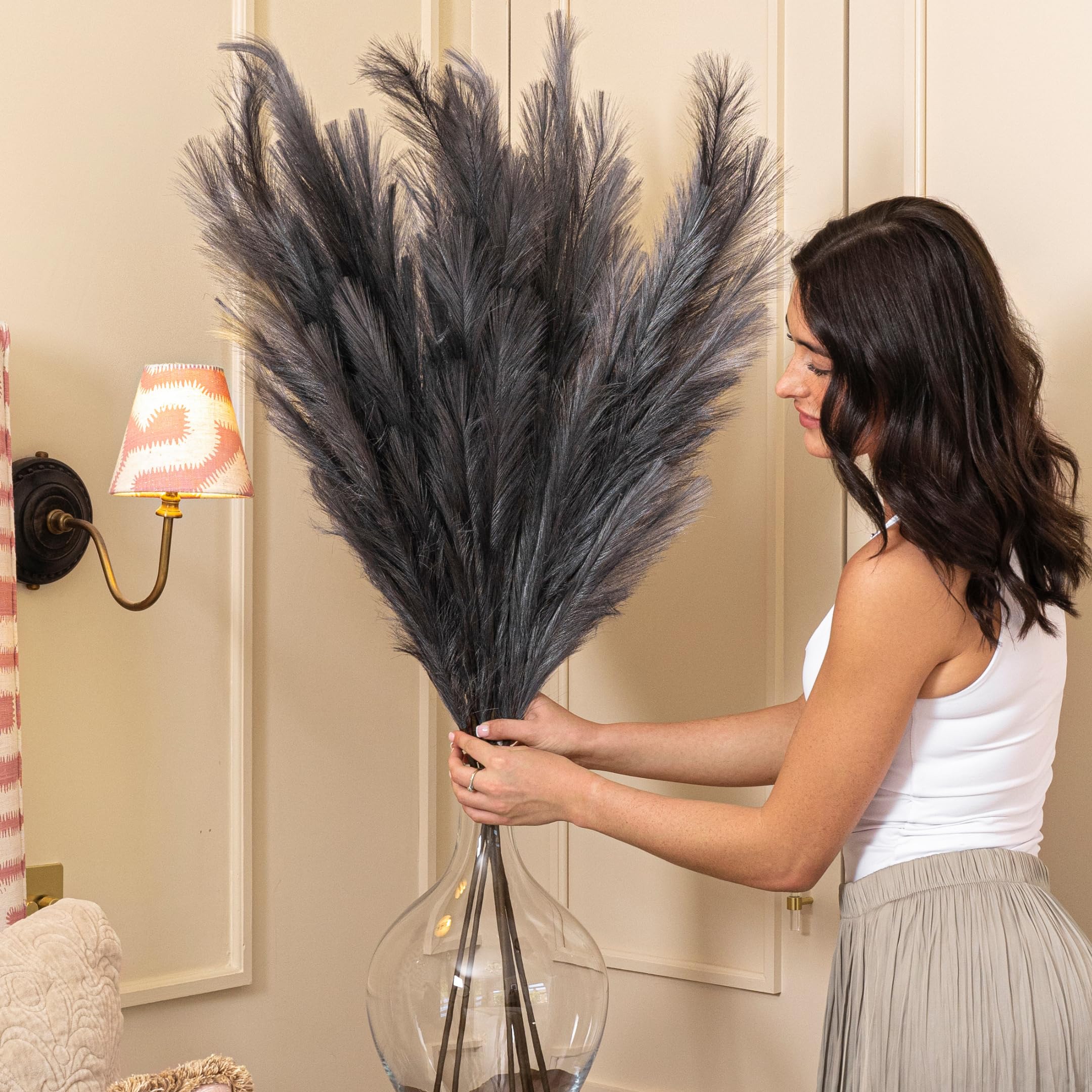 Grey Extra Large Pampas Grass Artificial, 3x 115cm Stems of Tall Artificial Pampas Grass Large, Fluffy Feathers for Floor Vases, Bendable Faux Pampas Grass for Boho Decor, Home Decor Styling