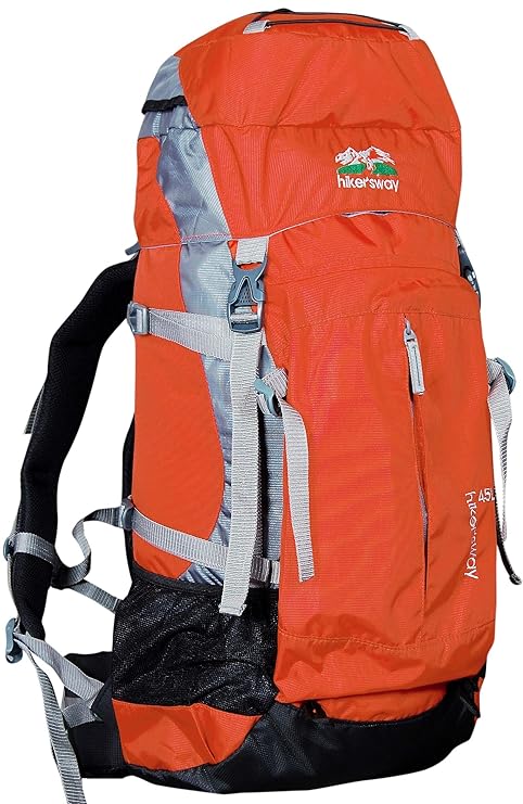 Hikers way 45 Ltrs Orange Internal Frame Rucksack Backpacks Travel Bag Hiking Bag Camping Bag Trekking Bags with Waterproof Compartment (HW-4501Orange)