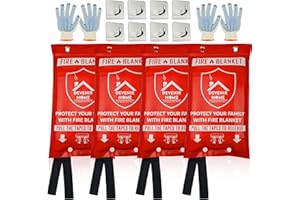 Devenir Home Extra Large Fire Blanket - 48”x 48” Pack of 4 Blankets with 8 Hooks and 4 Gloves, Fire Blankets Emergency for Home, Car, Kitchen, Warehouse, Outdoor, and Camping Safety