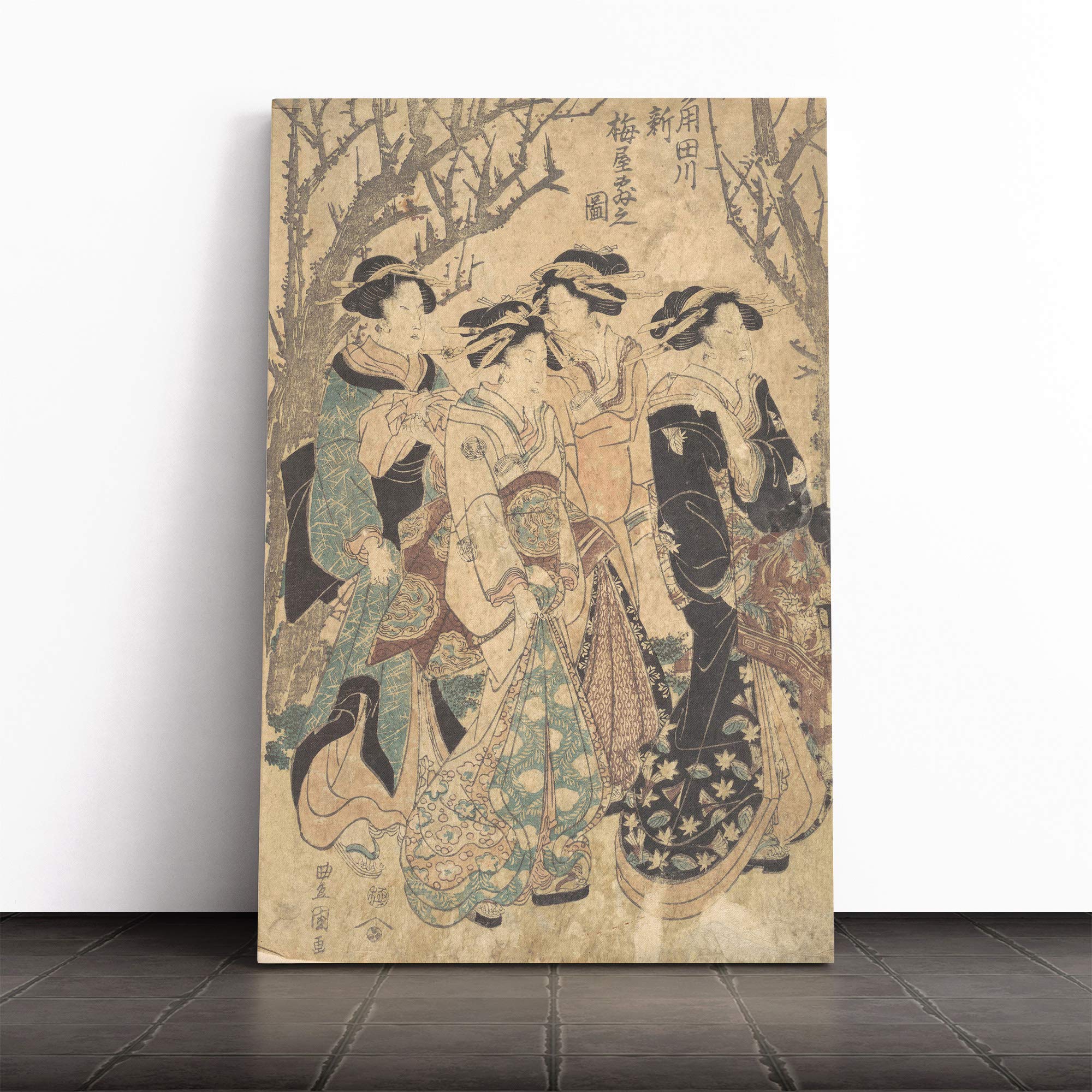 Utagawa Japanese Oriental Four Women Canvas Print | Gallery Wrapped 30mm Frame Wall Art | 20x14 inches | Ready to Hang | Asian People Picture | Living Room Bedroom Lounge Office