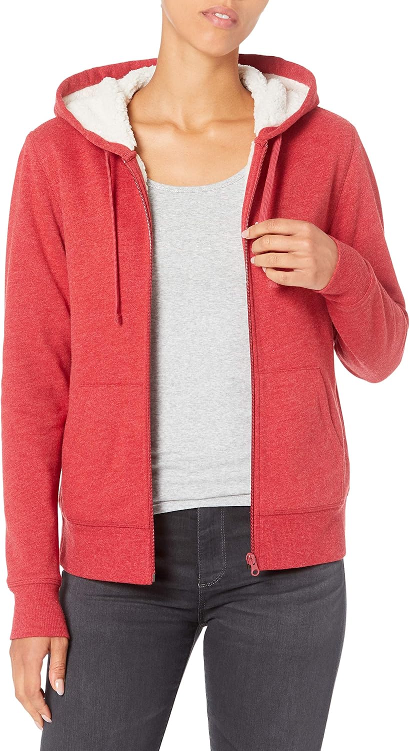  Essentials Women's Sherpa-Lined Fleece Full-Zip Hooded Jacket: Clothing