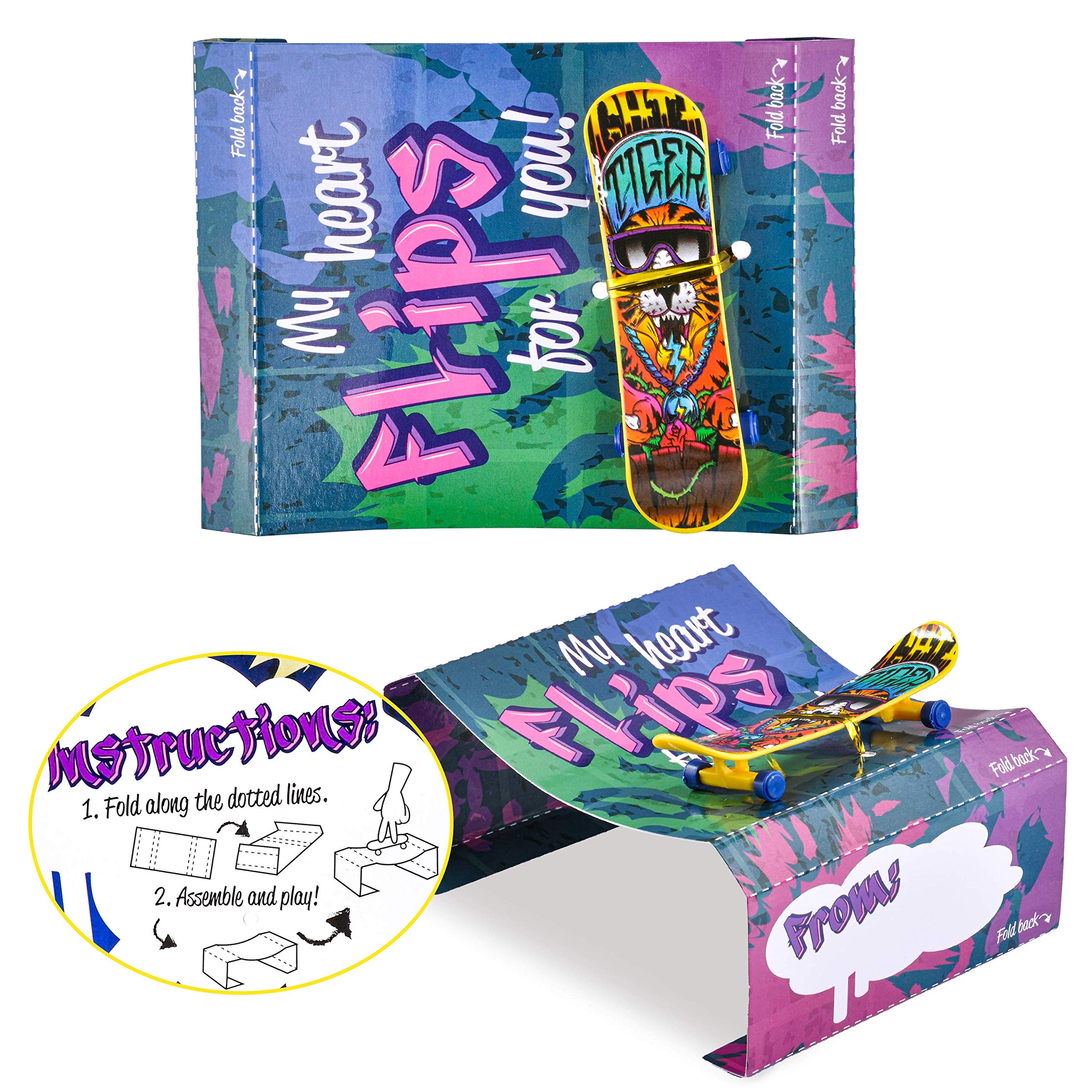 JOYIN 28 Pcs Valentines Day Finger Skateboards with Cards for Kids, Valentine Party Favor, Greeting Cards, Classroom Exchange Prizes, Holiday Reward Gifts, Finger Skateboard Toys