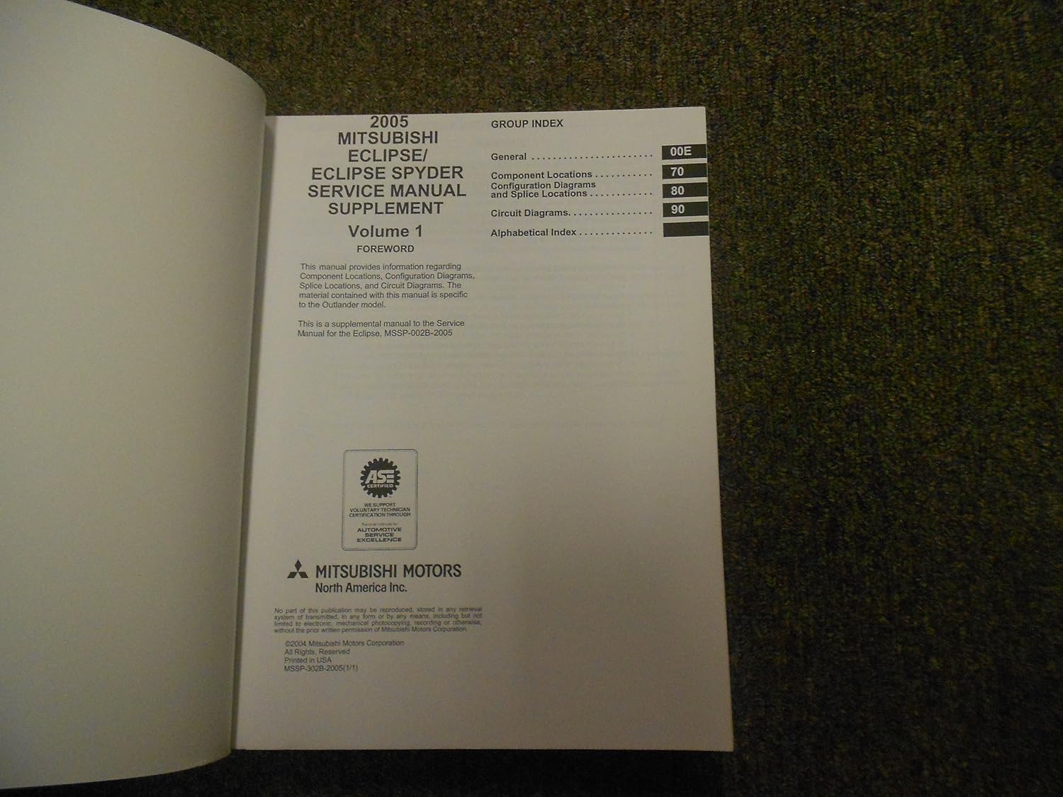 Amazon.com: 2005 Mitsubishi Eclipse Eclipse Spyder Electrical Supplement Service  Manual OEM: Automotive