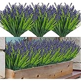 ZEOSTARO 12 Bundles Artificial Plants Outdoor Fake Grass with Lavender Flowers Faux UV Resistant Greenery Garden Patio Porch Window Box Farmhouse Hanging Decorating(Purple)