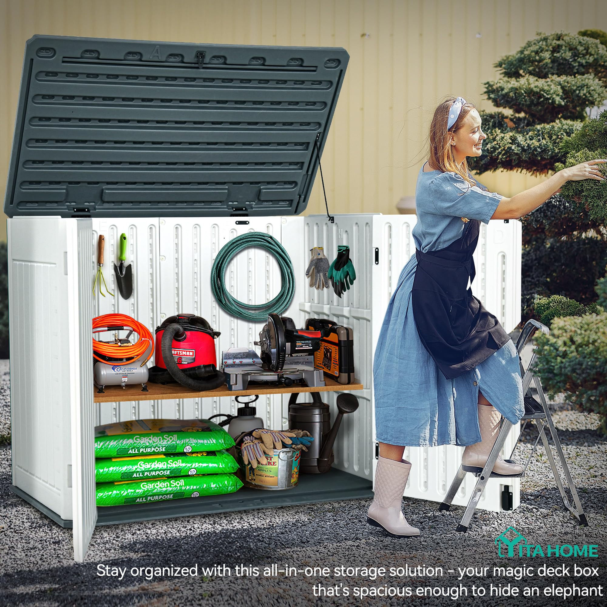 YITAHOME Extra Large Outdoor Horizontal Storage Shed, 4.5x4ft Resin