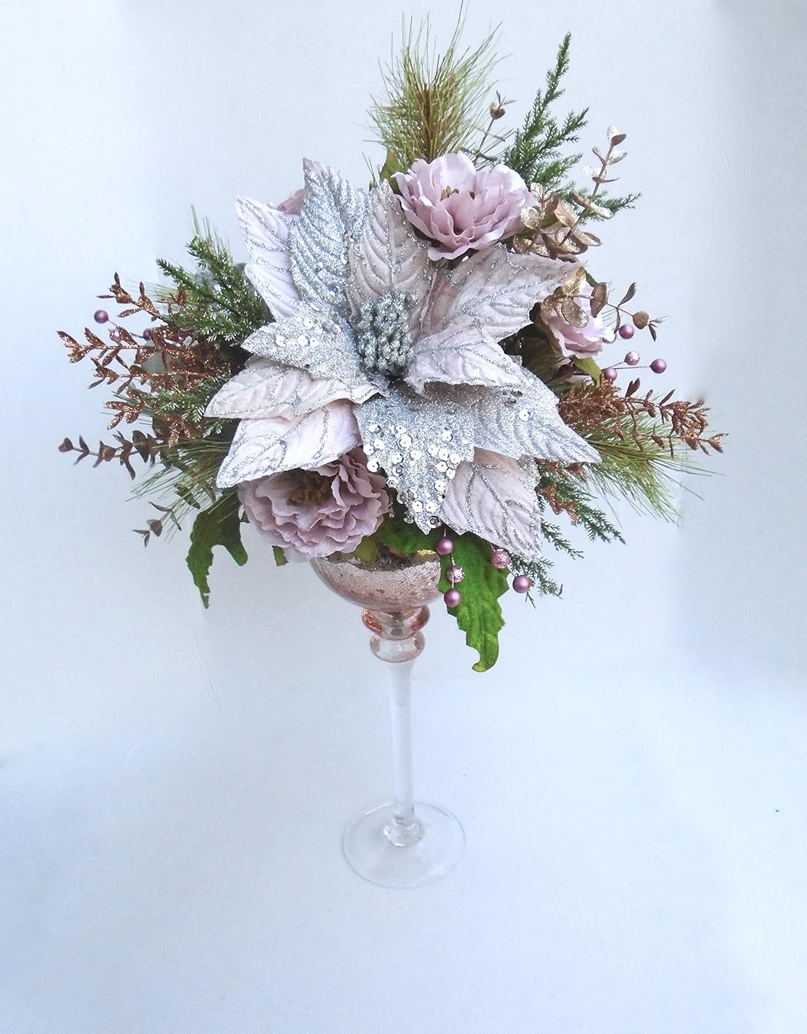 Christmas Floral Arrangement featuring Pink and Silver
