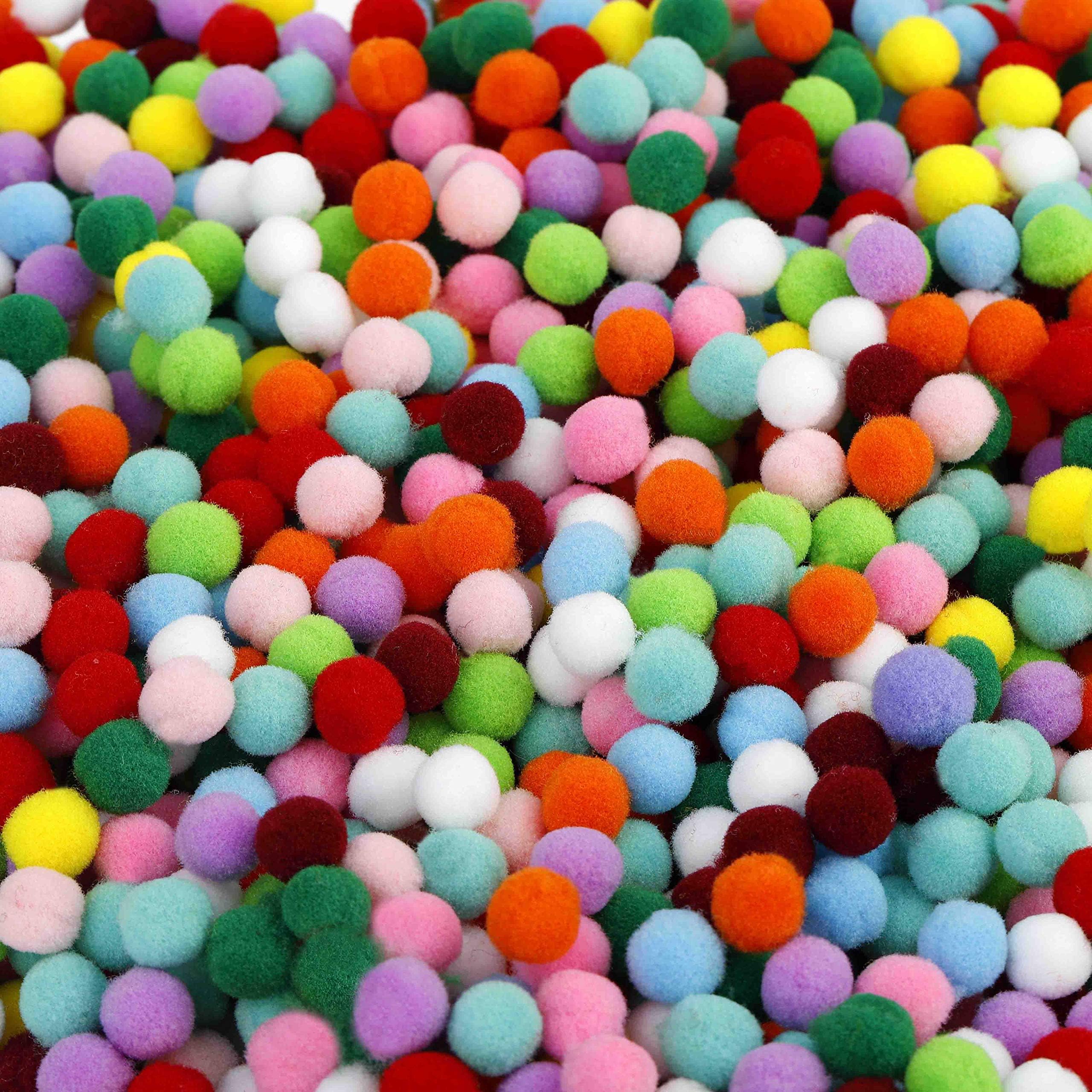 Pom Poms Ball Craft Making, Elastic Mini Pompoms Decorations Balls for Hobby Supplies 1cm/0.4 inch Assorted Colored for Children DIY Creative Crafts (2000 Pieces)