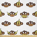 Ambesonne Nursery Fabric by The Yard, Funny Monkeys